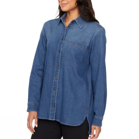 Buffalo David Bitton Denim Shirt Women's Small Blue Jean Stretch Tunic Blouse - Picture 12 of 12